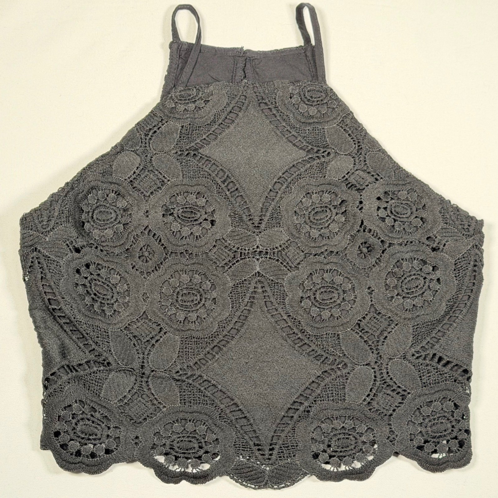 Abercrombie & Fitch Crop Top Women S Black Floral Lace Tank Boho Festival Chic
