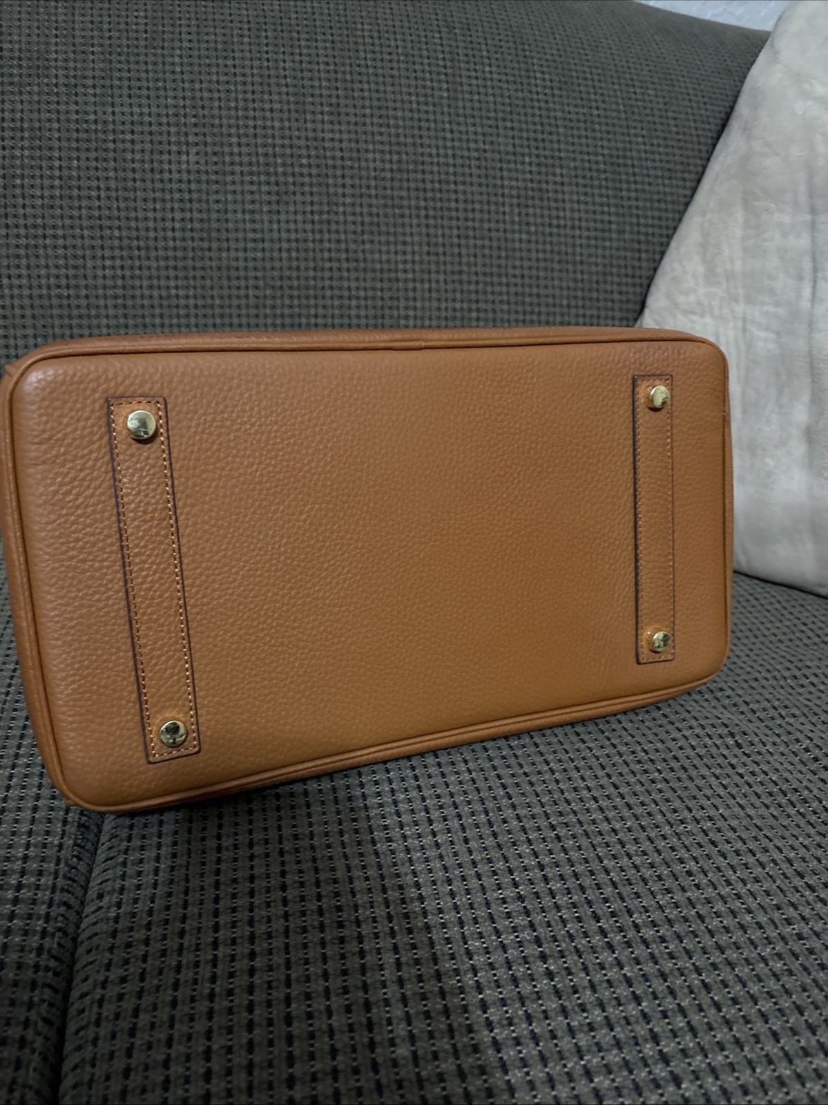 100% Genuine Bonded Leather Structured Satchel Tote Brown Gold Lock Large Bag