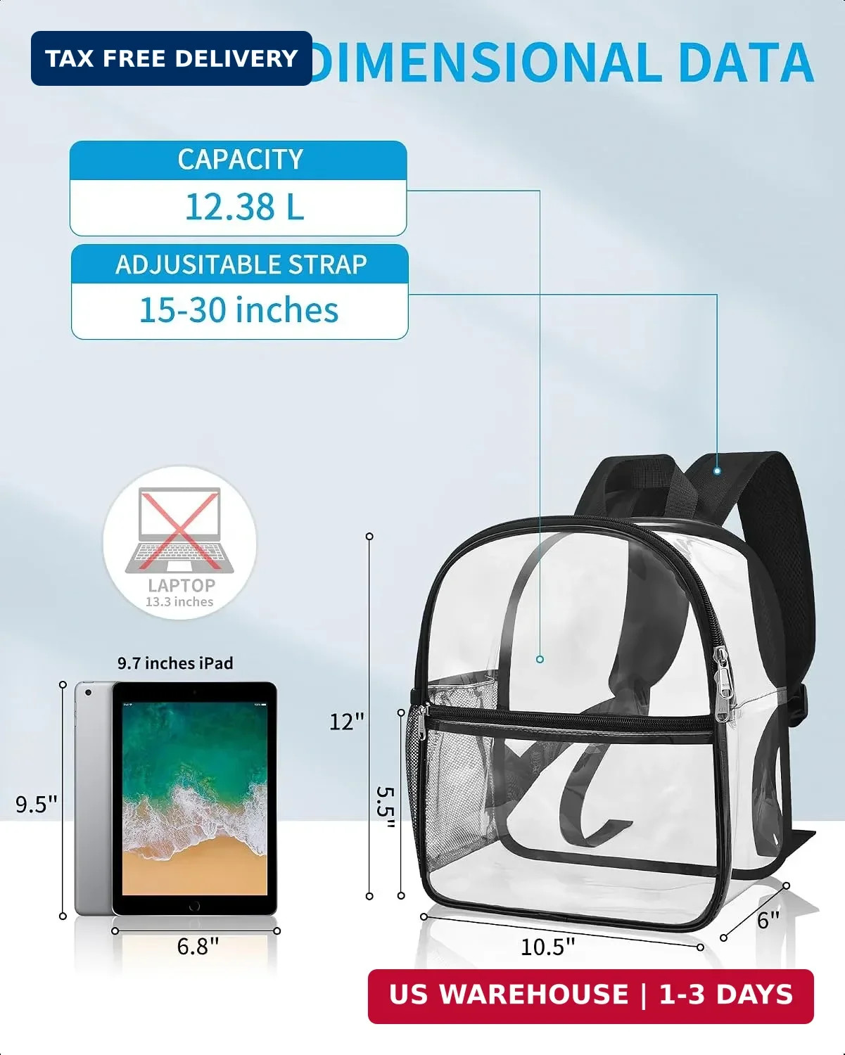 Paxiland Clear Backpack Stadium Approved, 12×10.5×6 Inches Clear School Bag | 0.