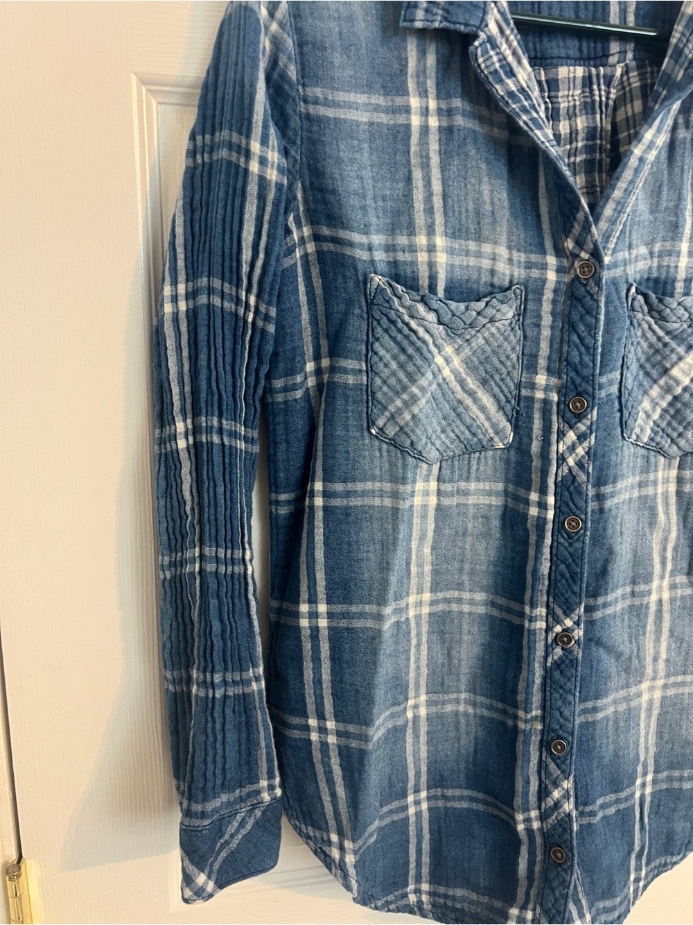 Cloth & Stone Blue Plaid Gauze Cotton Button Up Shirt Women’s Large
