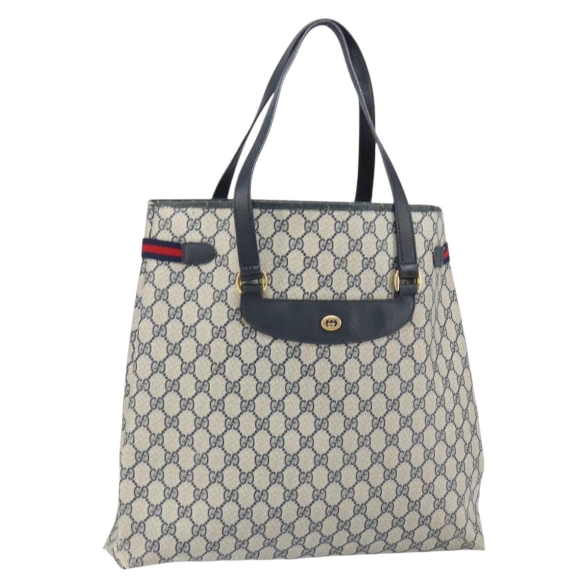 GUCCI GG Supreme Sherry Line Tote Bag PVC Navy Gold 39 02 091 Auth BA9564