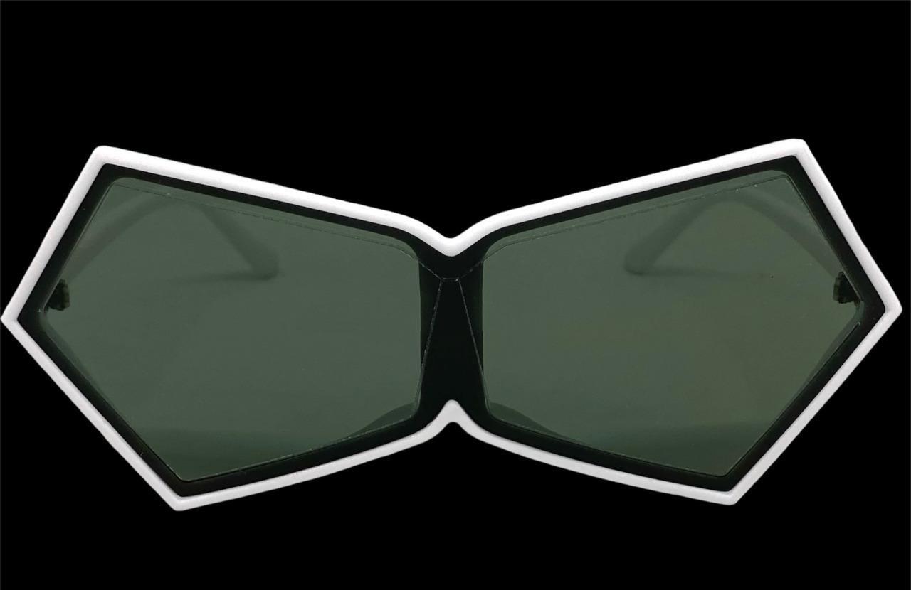 Futuristic Space Robot Modern Shield Party Raver DJ SUNGLASSES Funky White Frame