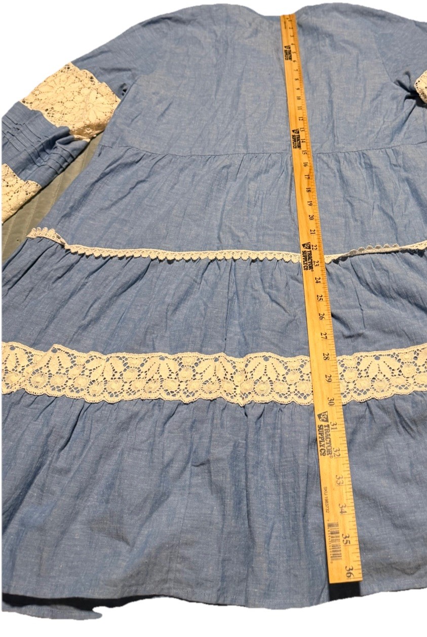 Johnny Was Jade Laguna Pieced Above Knee Cotton Linen Lace Boho Tiered Dress L