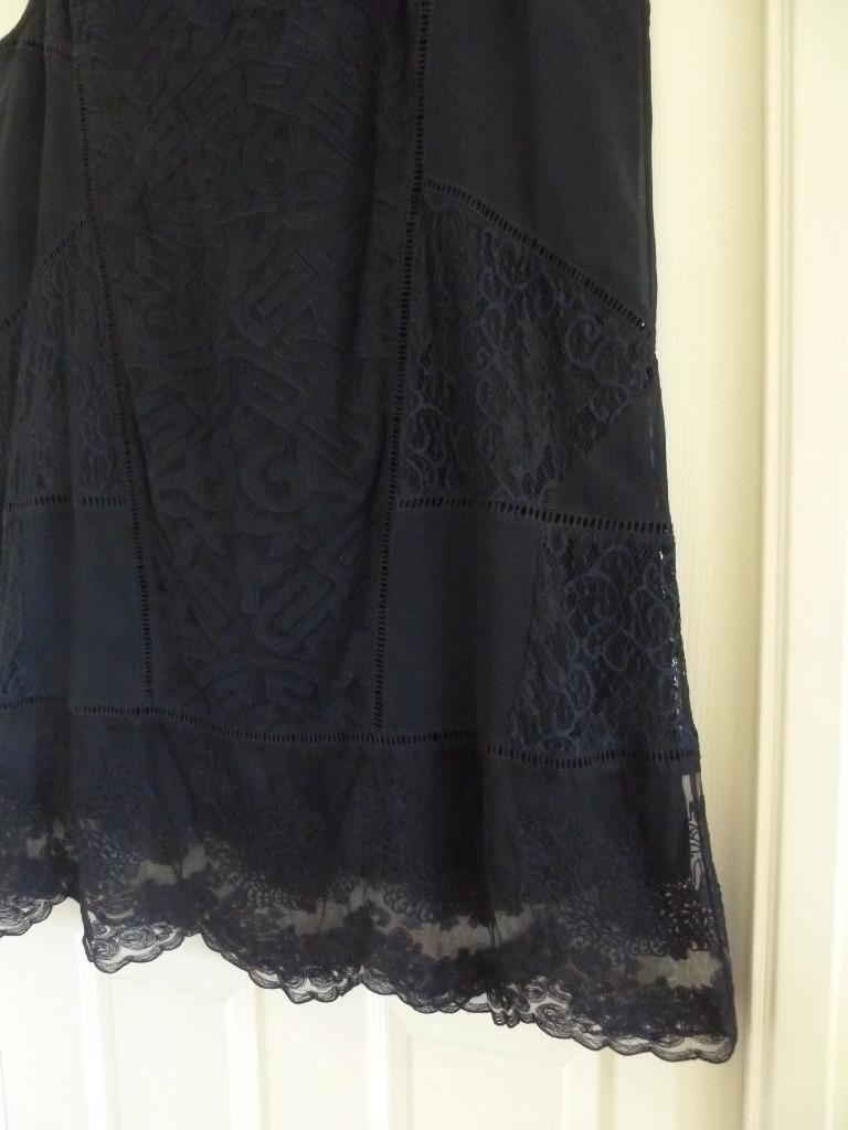 Soft Surroundings Romantic Navy Mixed Tonal Lace Embroidered Midi Dress 2X 53″B