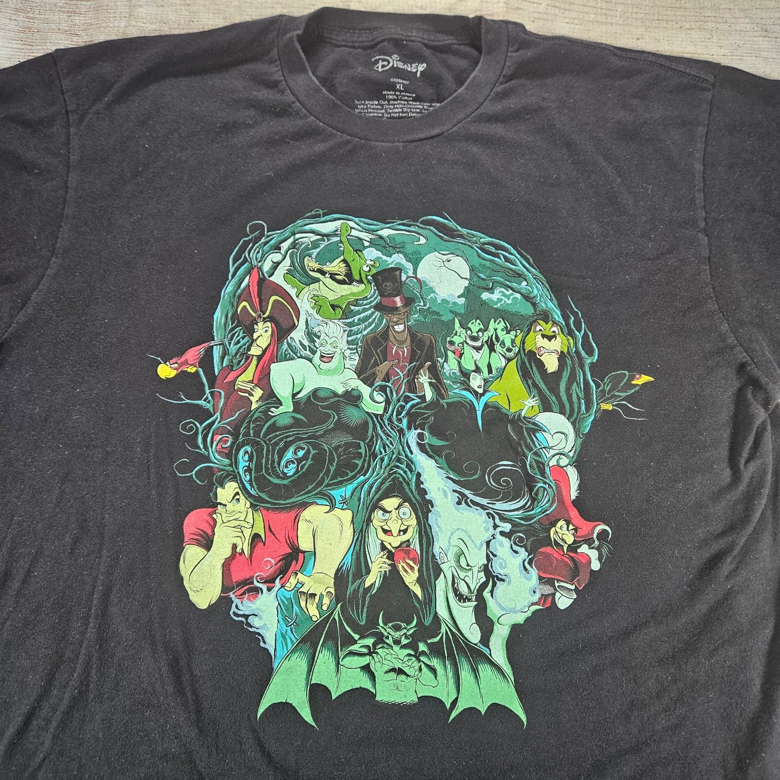 Disney Villains T-Shirt Men’s Black XL Skull Graphic 100% Cotton Tee