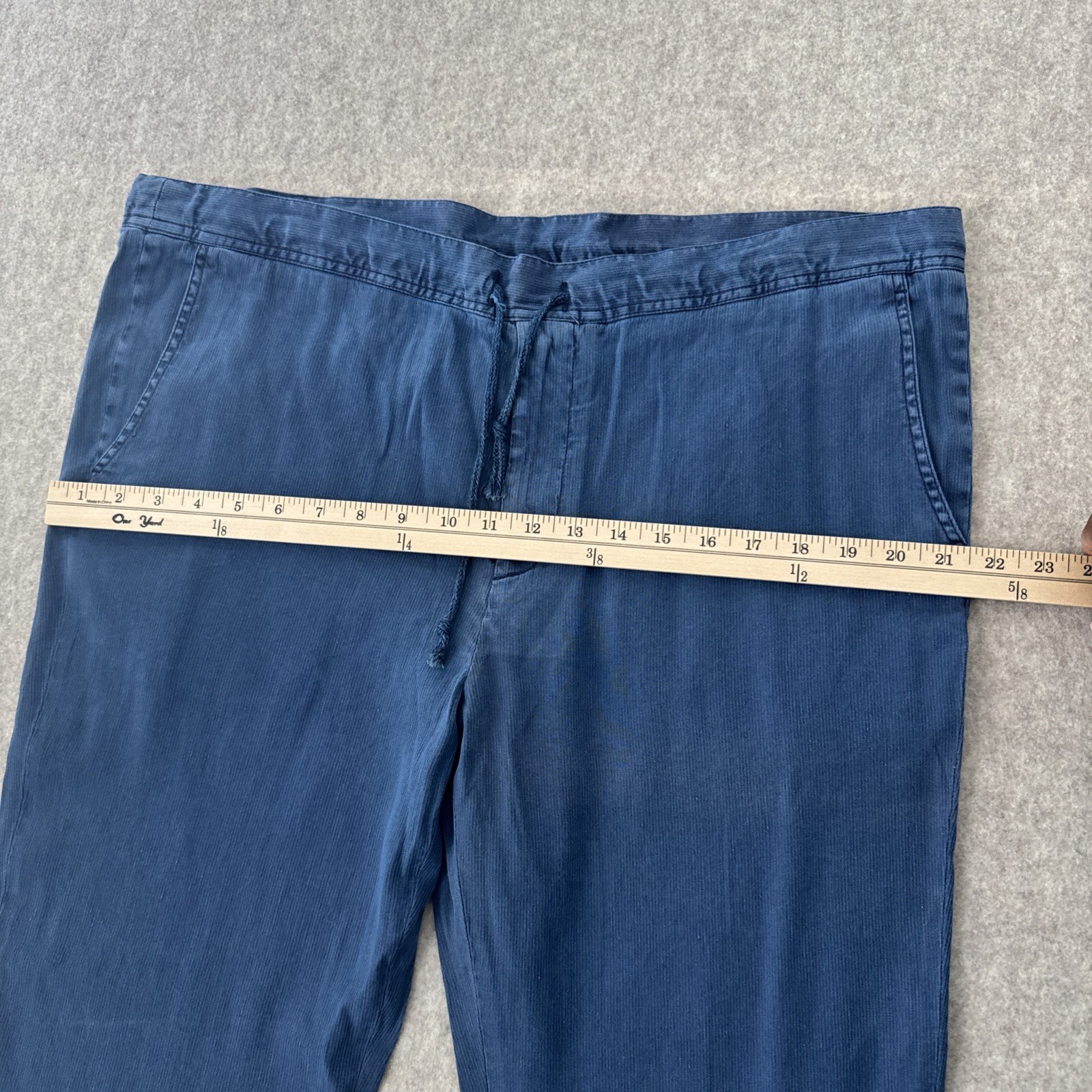 Haspel Corded Linen Blend Drawstring Trouser Blue Slim Fit Mens 36 New