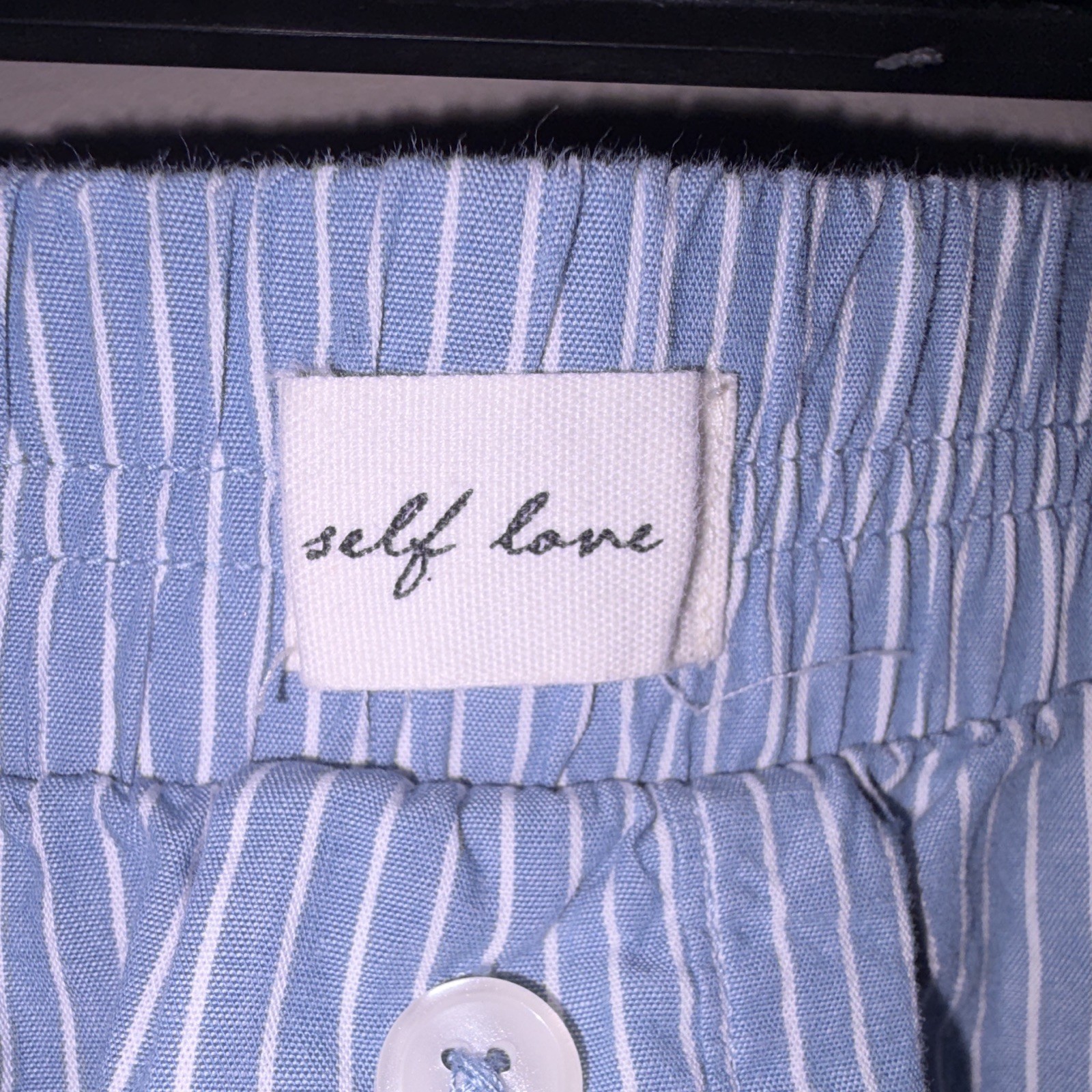 Self Love Women’s Pajama Pants M Blue/White Striped Button Fly Closure