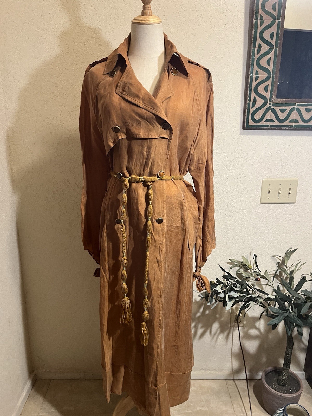 ZARA Long Oversized Trench Coat Lightweight Lyocell Summer Limited Ed Caramel