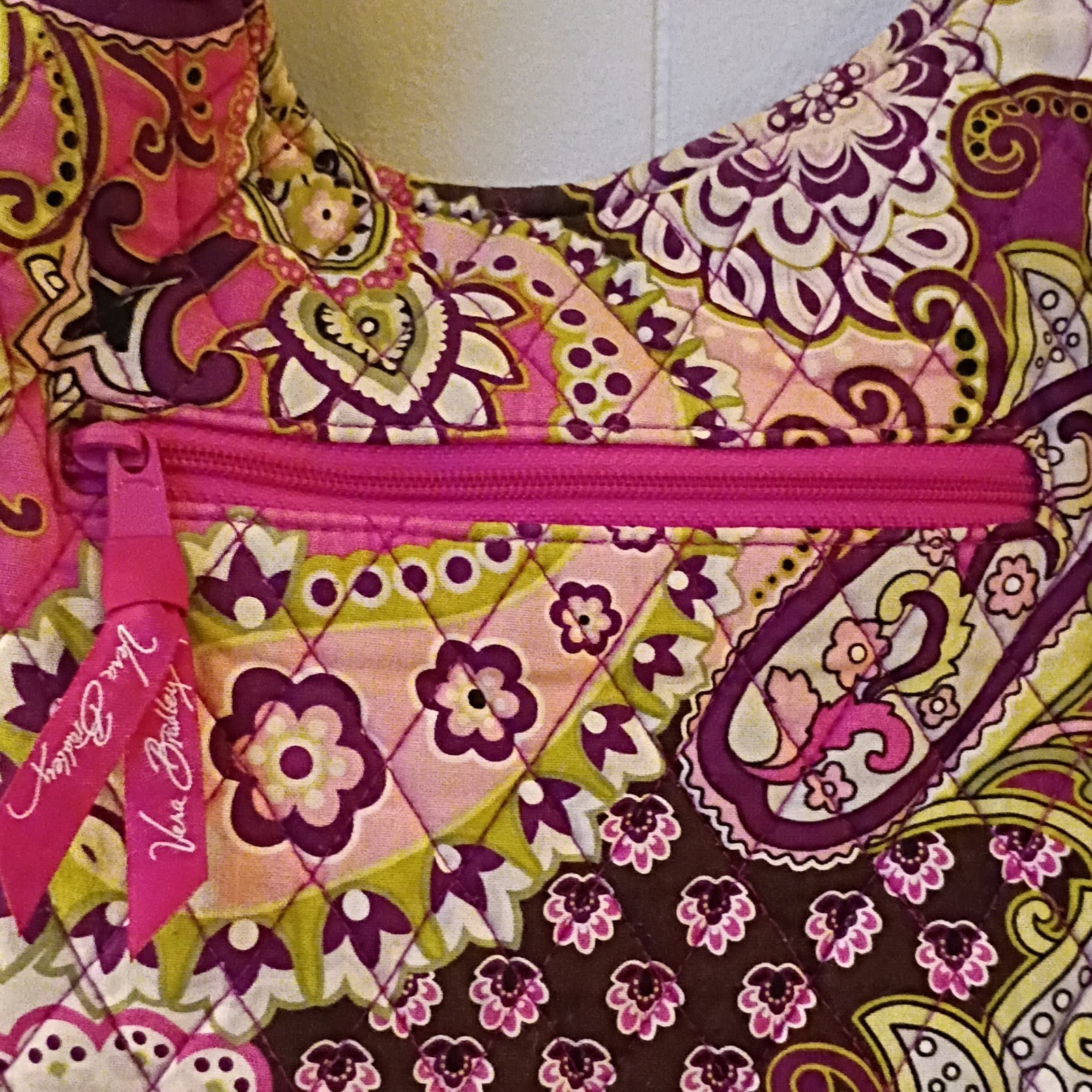Vera Bradley Paisley Quilted Shoulder Bag, Zip Closure, Lined, Charm, Silver