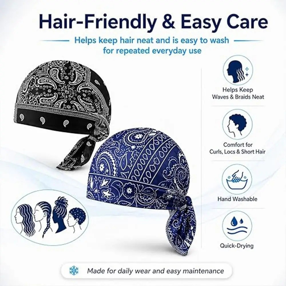 Cooling Paisley Skull Cap Helmet Liner Sweat Wicking Head Wrap 3PC