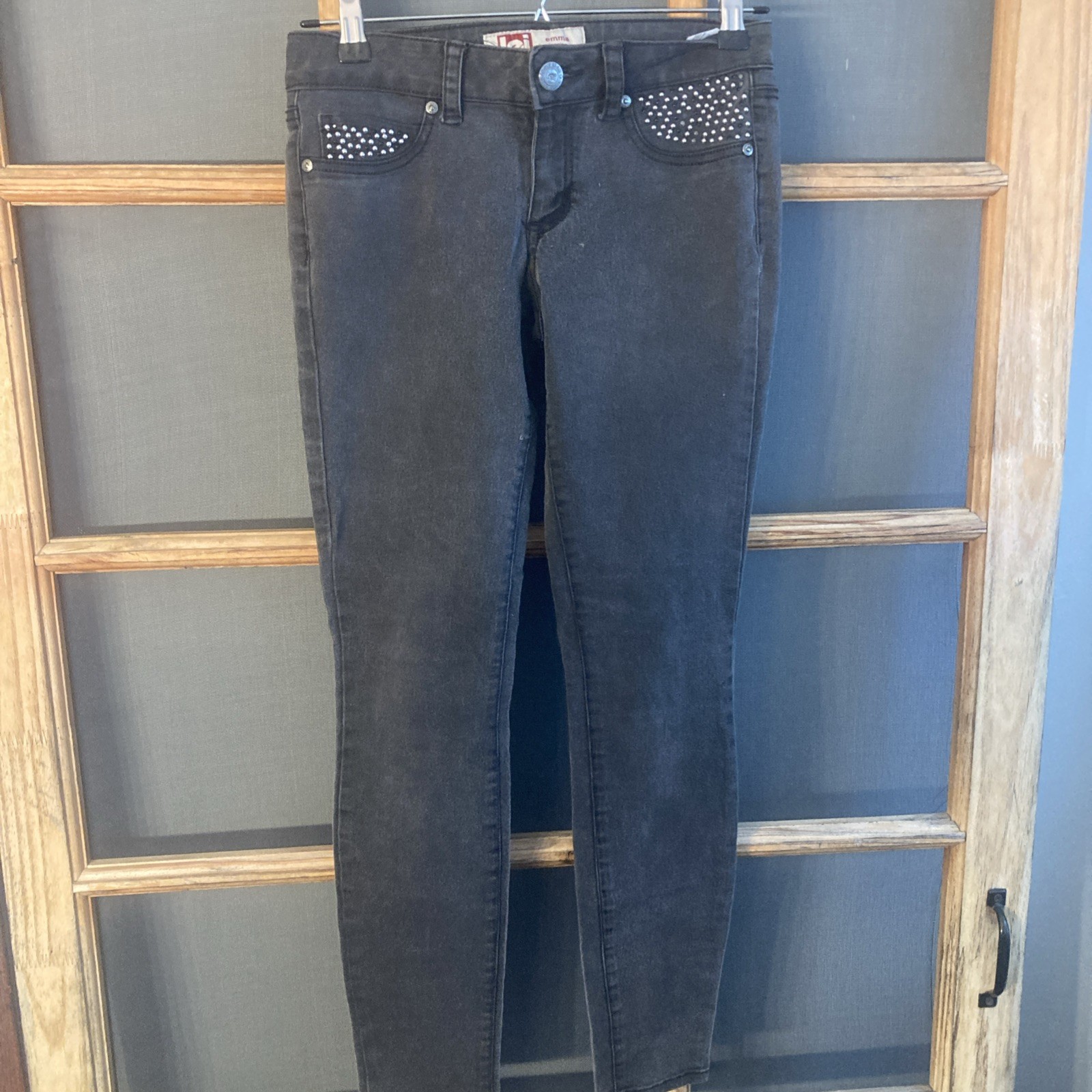 L.E.I Junior’s Emma Jegging Gray Jeans Size 5, Elastic Waist 26-30 Inseam 28