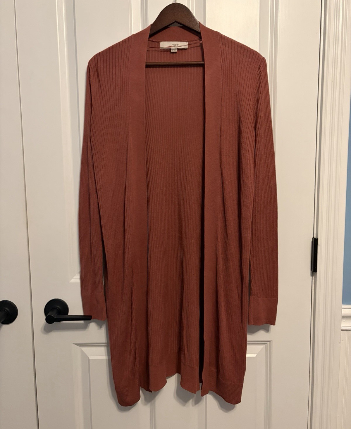 LOFT Women’s Dusty Rose Open Front Rib-Knit Lightweight Cardigan Sweater M