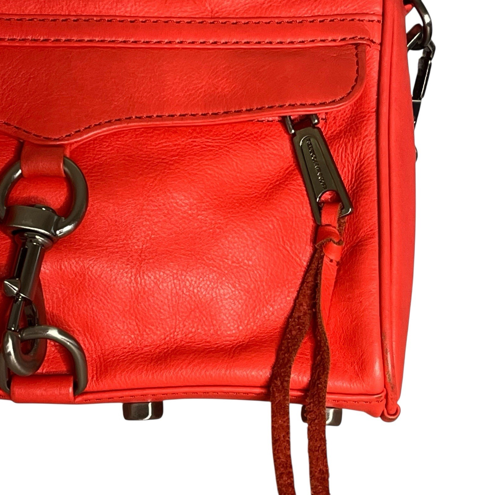 Rebecca Minkoff Leather Mini Mac Clutch Crossbody Bag Convertible Tomato Red
