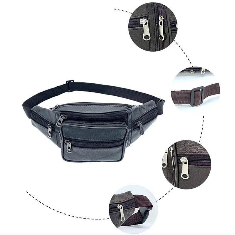 Men’s Waist Pack PU Leather Bag Waist Belt Bag Male Artificial Leather Fanny