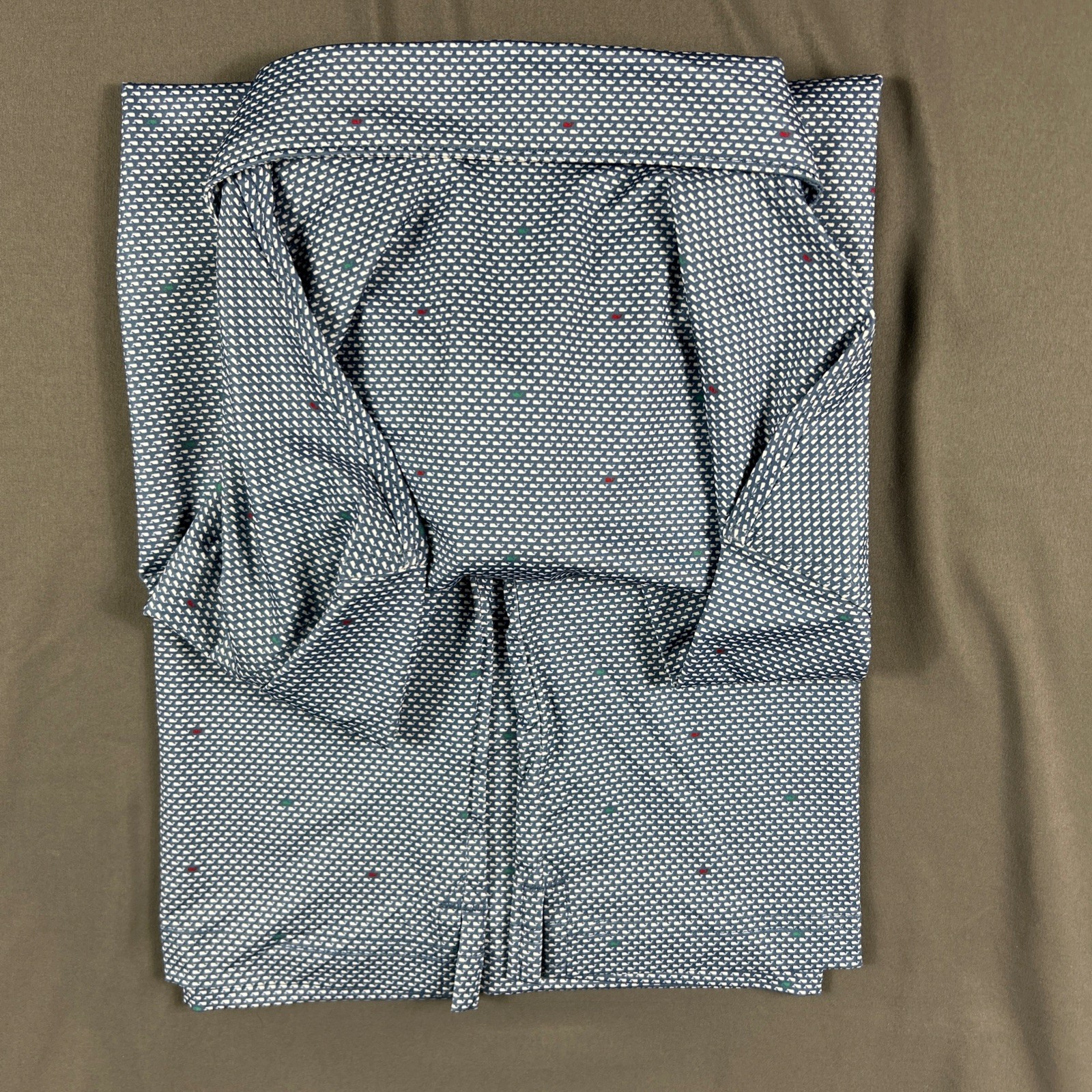 Vineyard Vines Golf Shirt Polo Micro Whale Print Large Moonshine Polyester