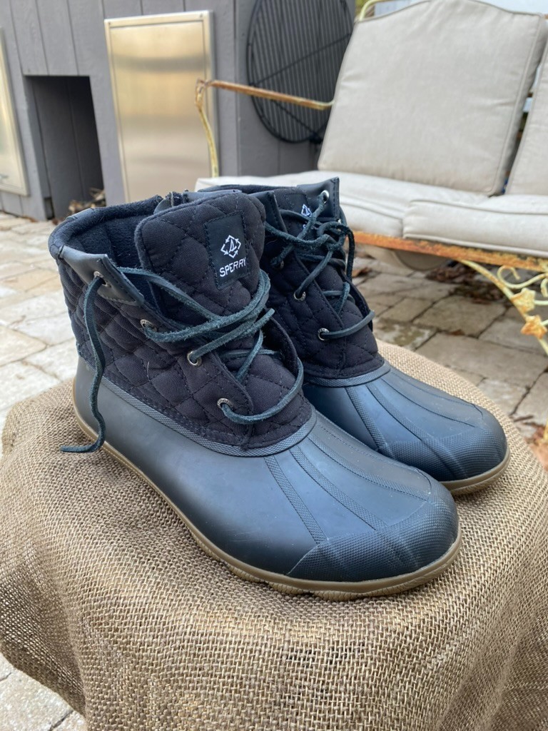 Black Sperry Quilted Nylon Rubber Duck Boots | Rain Snow | Muck – (Women’s 9)
