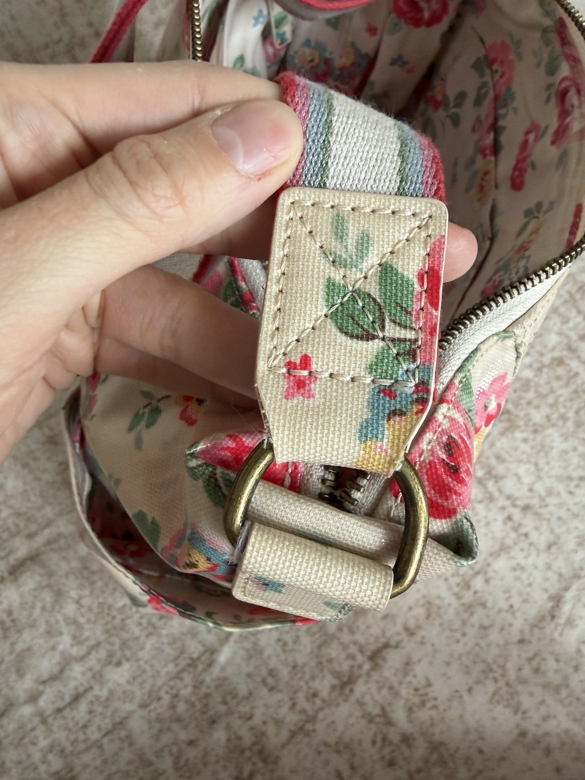Cath Kidston Floral Oilcloth Crossbody Bag with Pouch Cream Pink Vintage