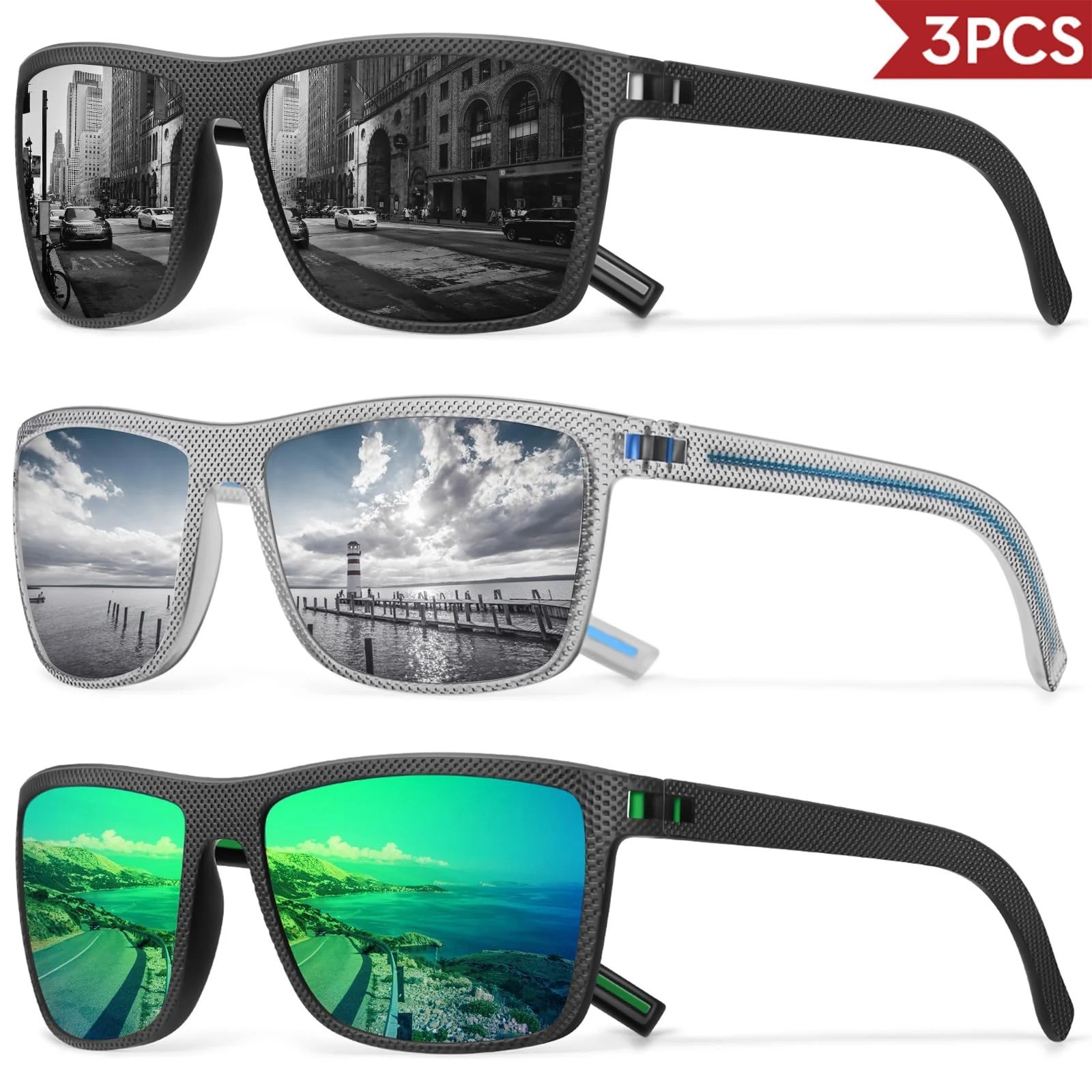 3/4 Pack New Designer Box Polarized Colorful Sunglasses for Men and Women