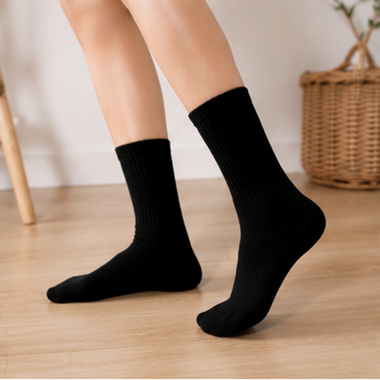 Women High Rib Crew Socks 10 Pairs Cotton Cushioned Odor Free Athletic Casual