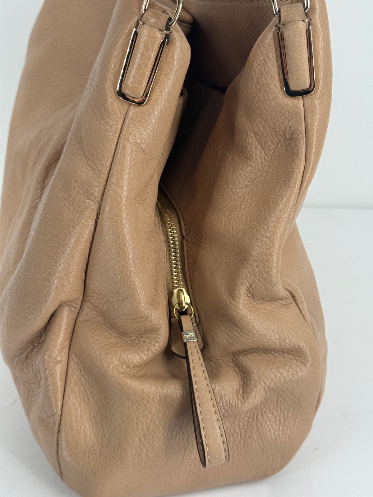 Coach Tan Brown Pebbled Leather Madison Phoebe Satchel Saddle Hobo Purse Bag
