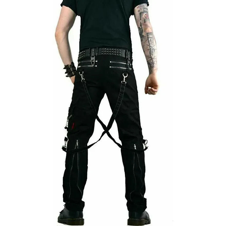 Gothic Straps Zipper Trousers Punk Rock Studs Metal Chain Trouser Pant