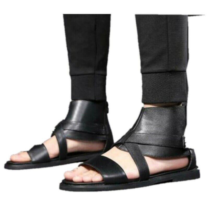 Men’s Faux Leather Sandals Open Toe High Top Gladiator Beach Roman Shoes Retro