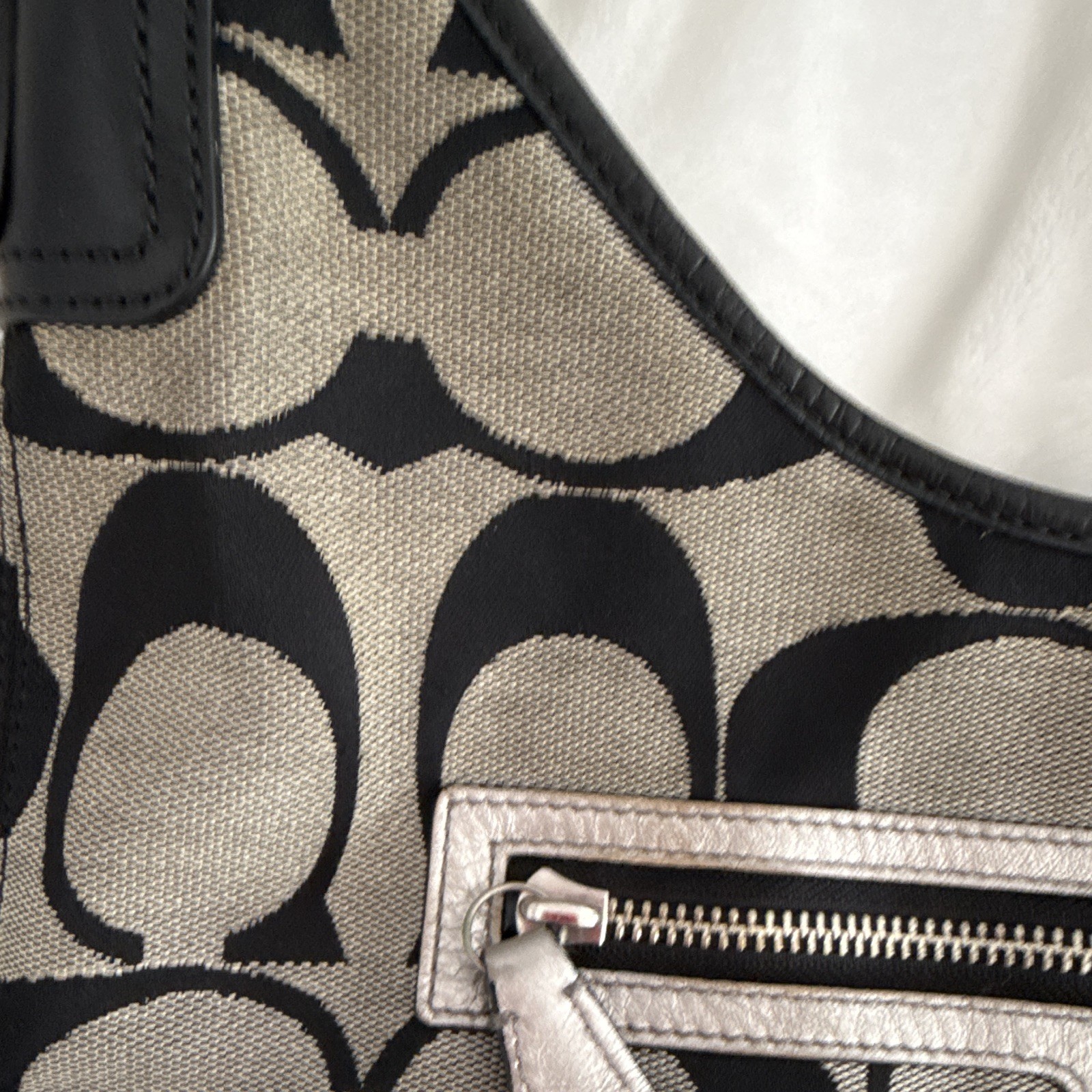 Coach Signature Logo Crescent Shoulder Bag Zip Silver Hardware Charm Pockets