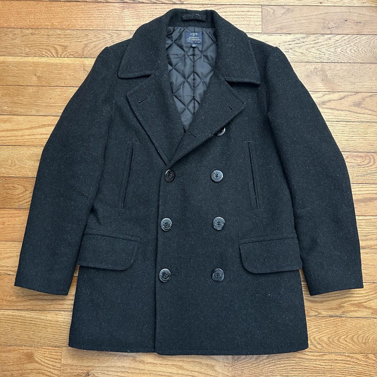 J Crew Dock Peacoat Wool Blend Quilted Lined Coat Jacket Medium