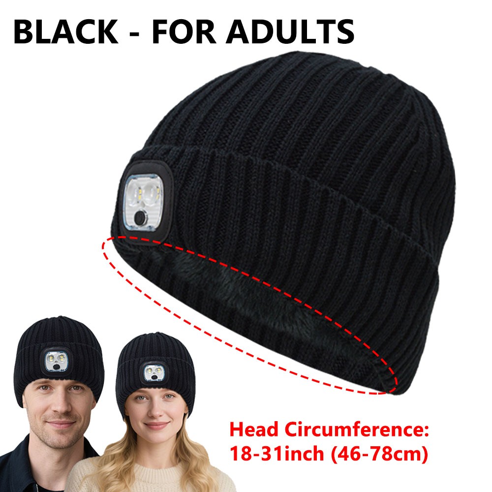 Men Women Beanie Hat with LED Light USB Rechargeable Winter Headlamp Caps Gifts