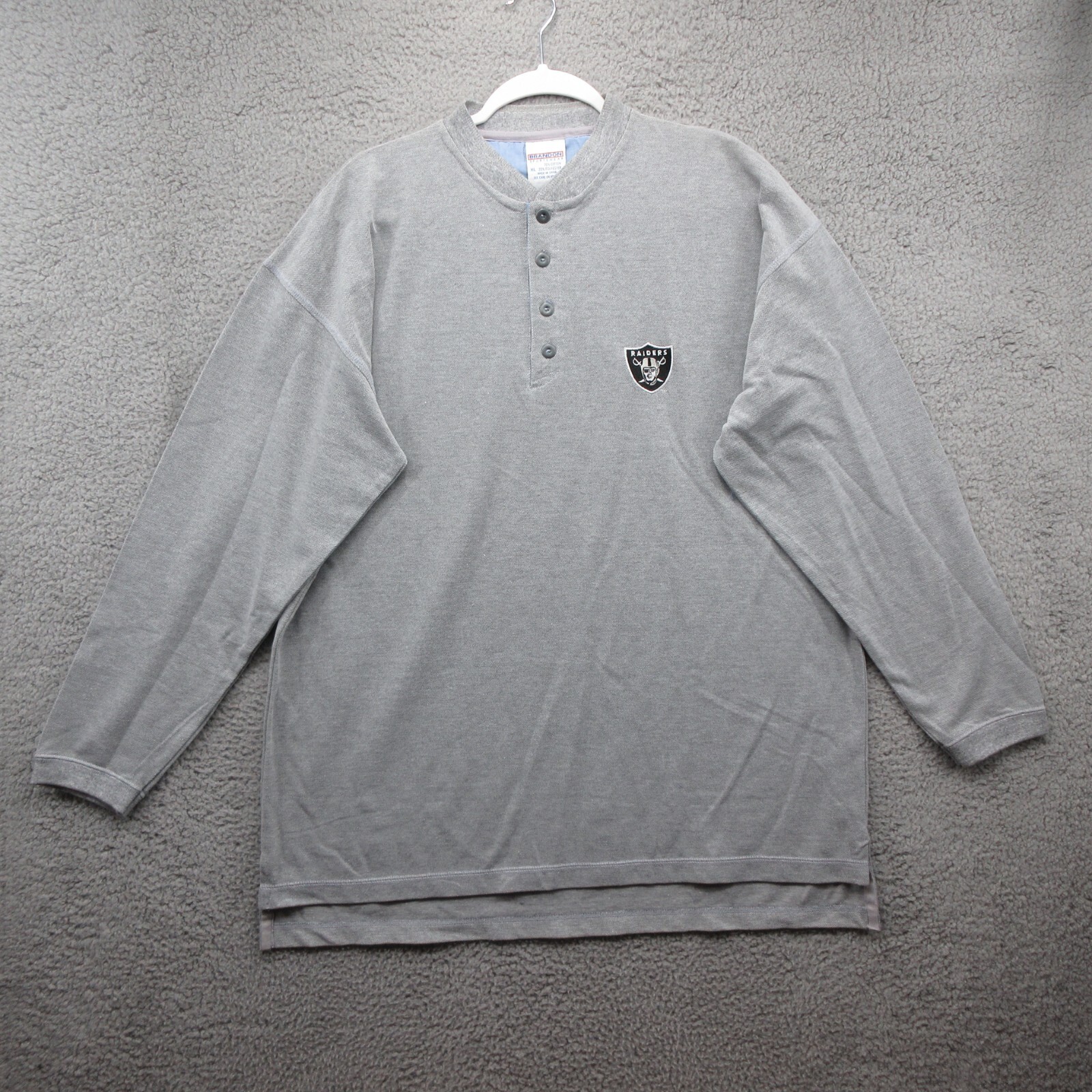 Raiders Vintage Long Sleeve Henley Shirt Mens Extra Large Gray Football Oakland