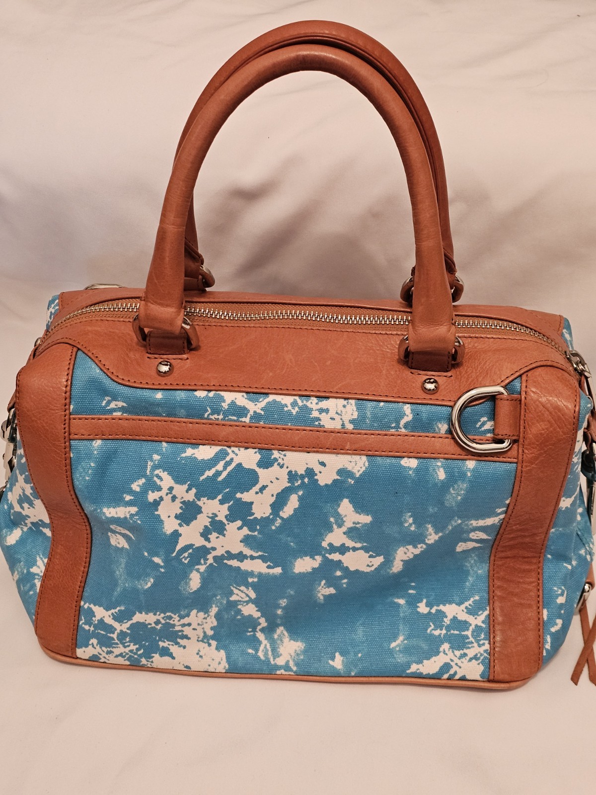 Rebecca Minkoff M.A.B Mini Satchel in Aqua, White and Tan* No Shoulder Strap*