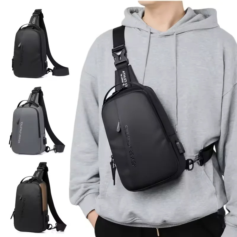Durable Oxford Fabric Men’s Sling Bag Stylish Motorcycle Crossbody Chest Pack wi