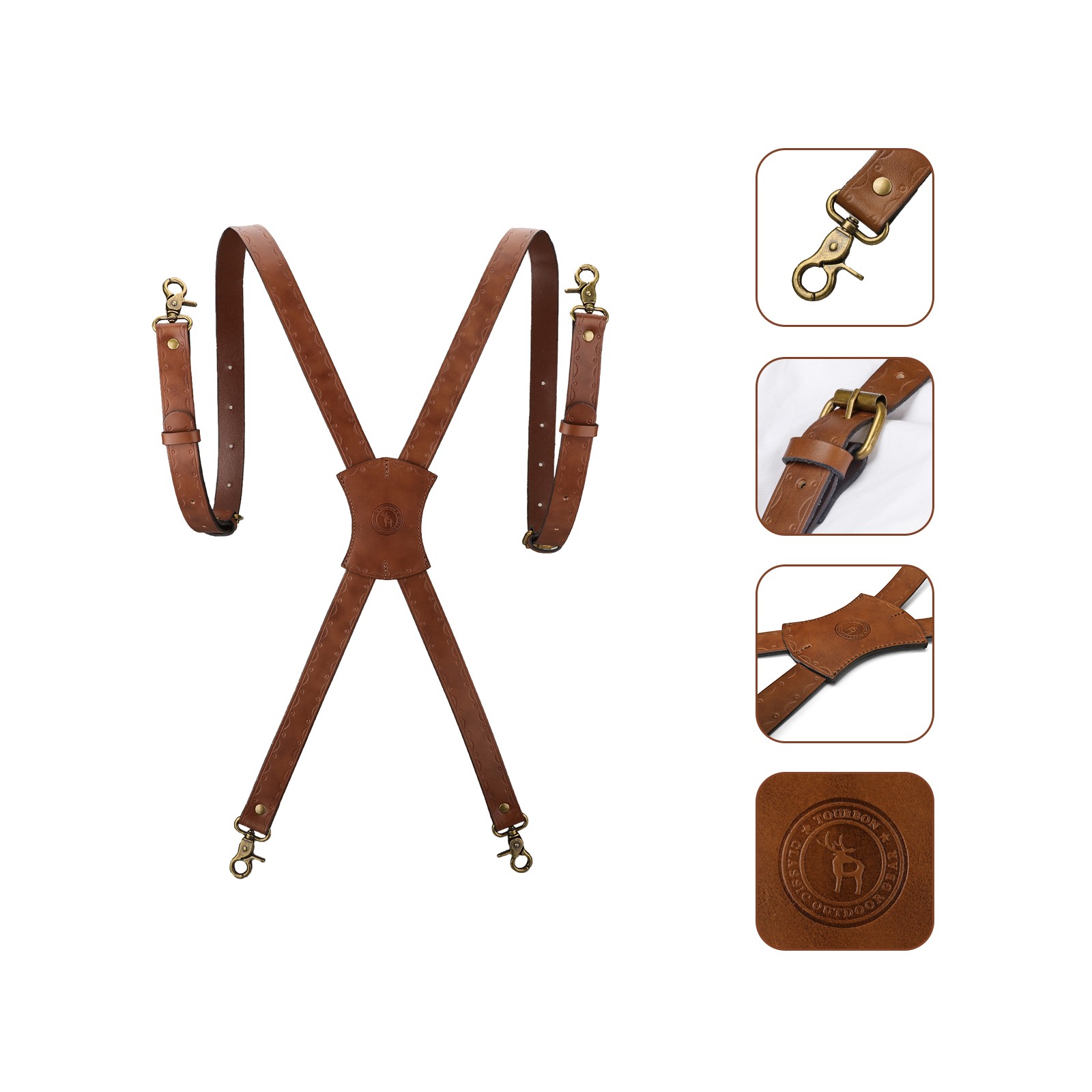 Vintage Leather X-Back Men Suspenders – Adjustable Heavy Duty Metal Hooks Casual