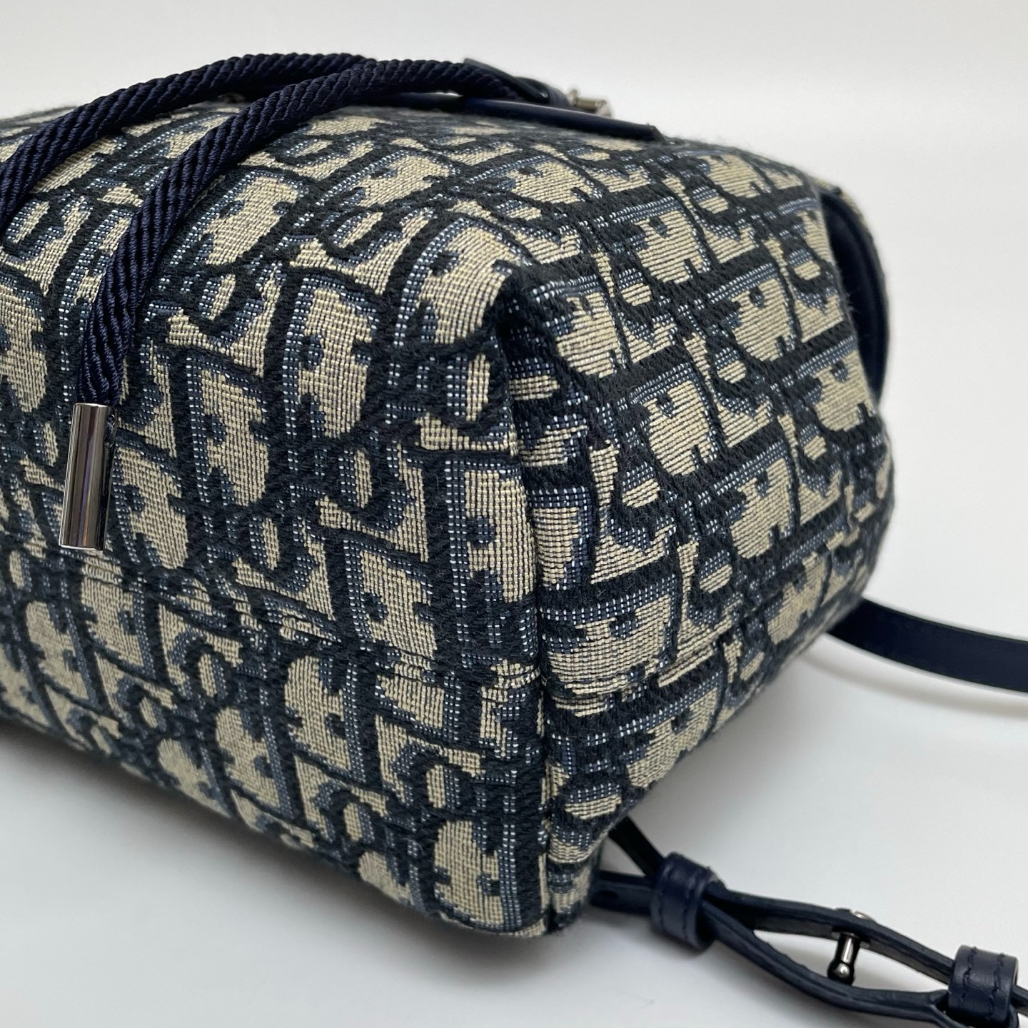 DIOR Mini Backpack Oblique Jacquard Beige and Navy Drawstring Bag