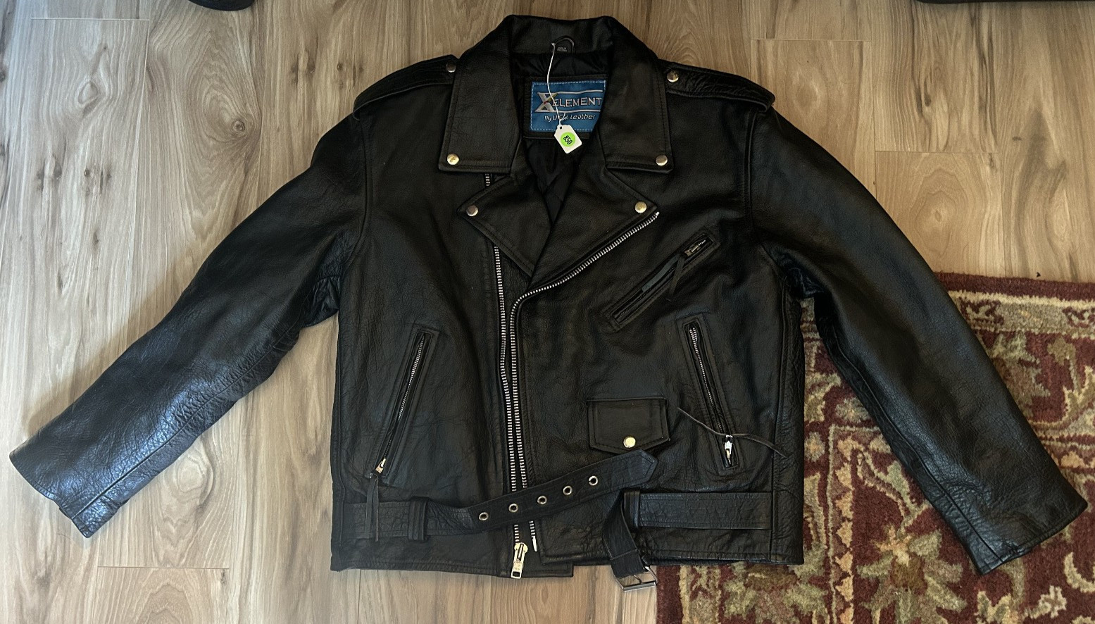 Xelement USA Leather Men Classic Retro Black Leather Biker Jacket Sz 44