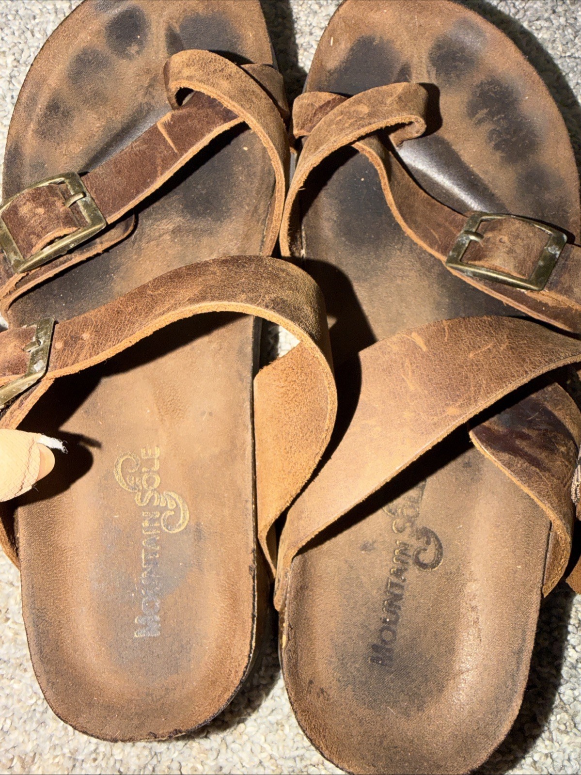 Mountain Sole Sandals Womens 7M Adjustable Strap Slide Flats Brown Leather Oiled