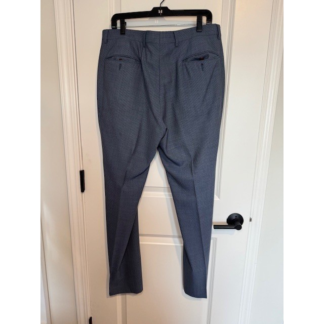 Black Lapel Custom Tailored Blue Micro-Pattern Dress Pants 36×32 Approx