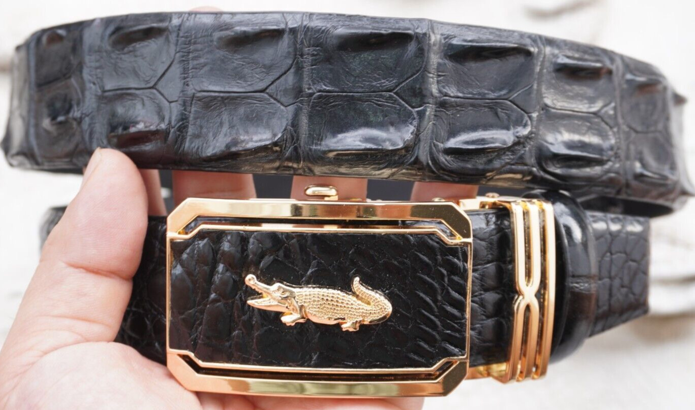 Black Genuine CROCODILE Hornback LEATHER Skin Men’s Belt -W 1.3 inch # C21