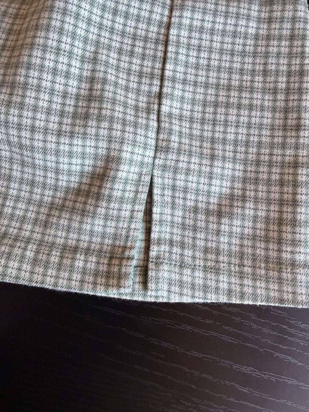 Brandy Melville Green and White Plaid Mini Skirt with Front Slits