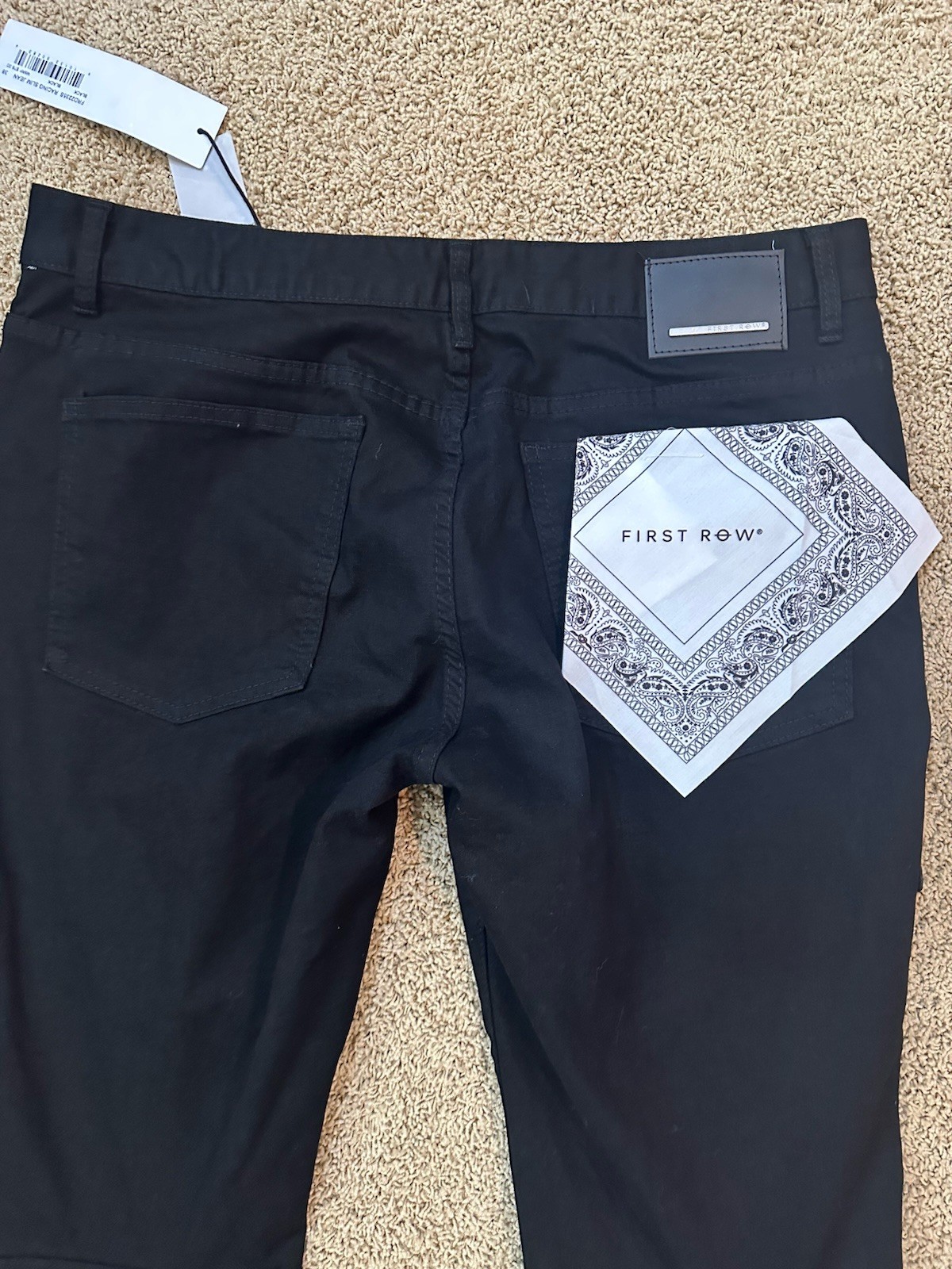 First Row Mens Black Denim Jeans With Patches And Embroidery 38×32 New With Tags