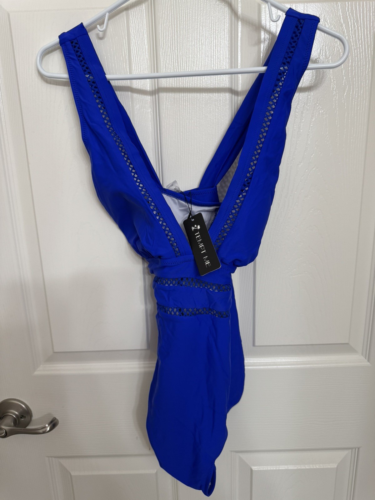 TemptMe Plunge Sexy Hollow Out Monokini Size L Royal Blue One Piece Swimsuit NWT