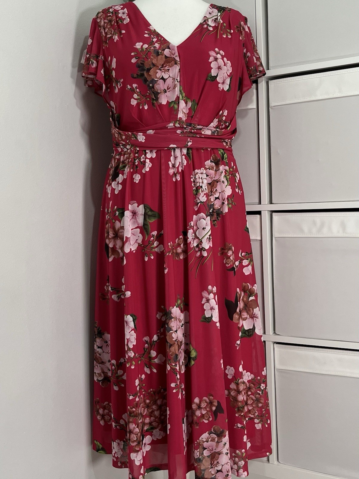 Jolie Moi Ladies Midi Dress Fits Uk 16 Floral Mesh Lined Occasion Wedding Races