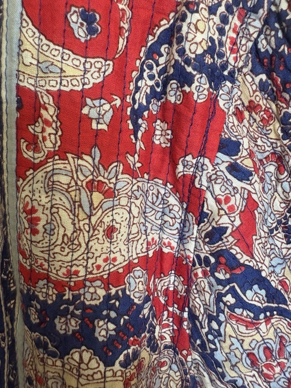Handmade Quilt Top Blazer Blue Red Boho XL XXL 2xl Thin Quilted Button Shirt