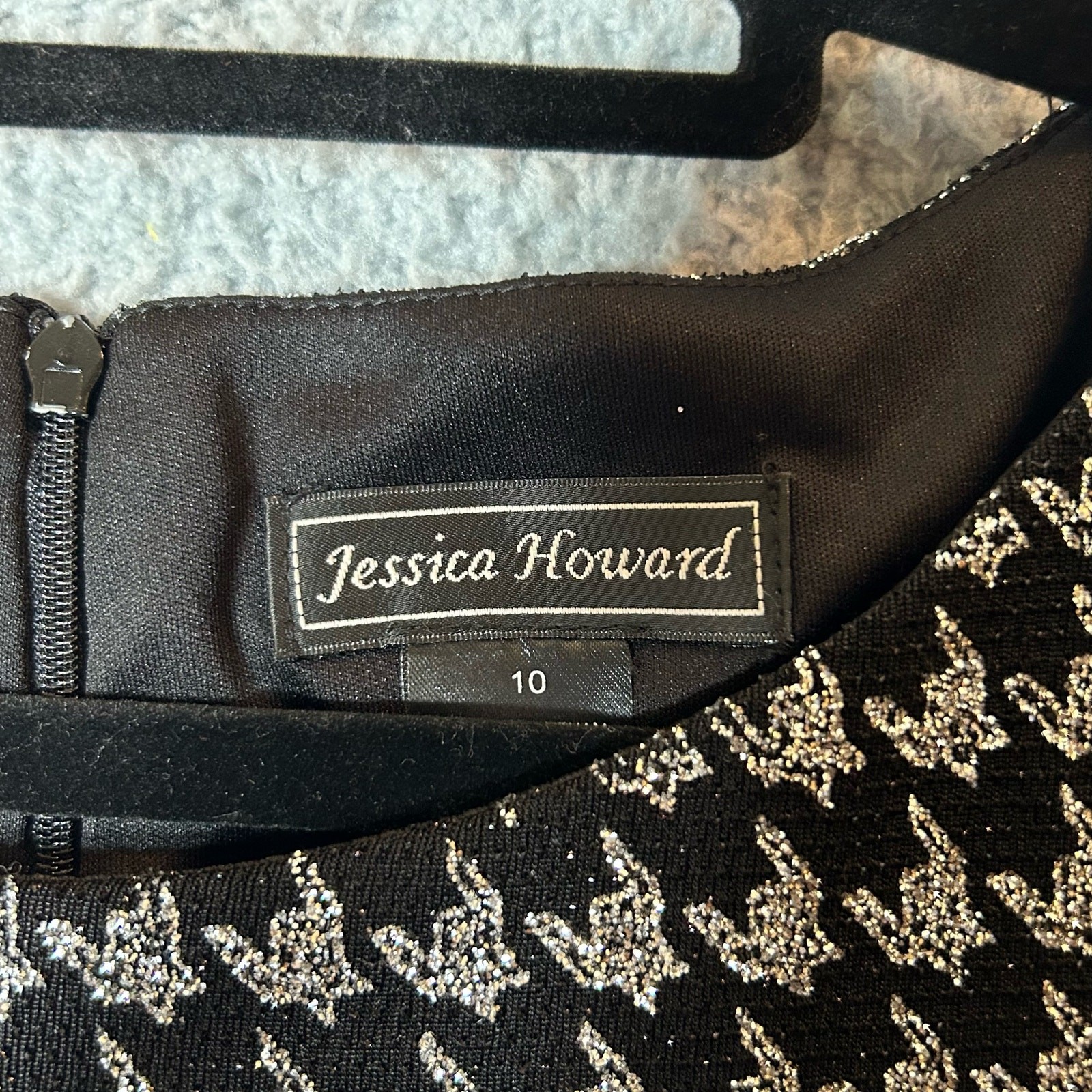 Jessica Howard Dress Womens 10 Black Houndstooth Glitter Knit Shift Dress NEW