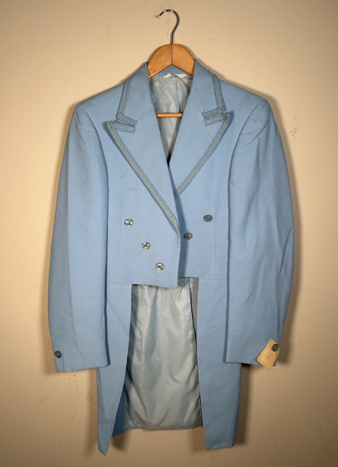 VTG 70s After Six Baby Blue Tuxedo Tail Coat Suit Jacket Mens 38R Deadstock