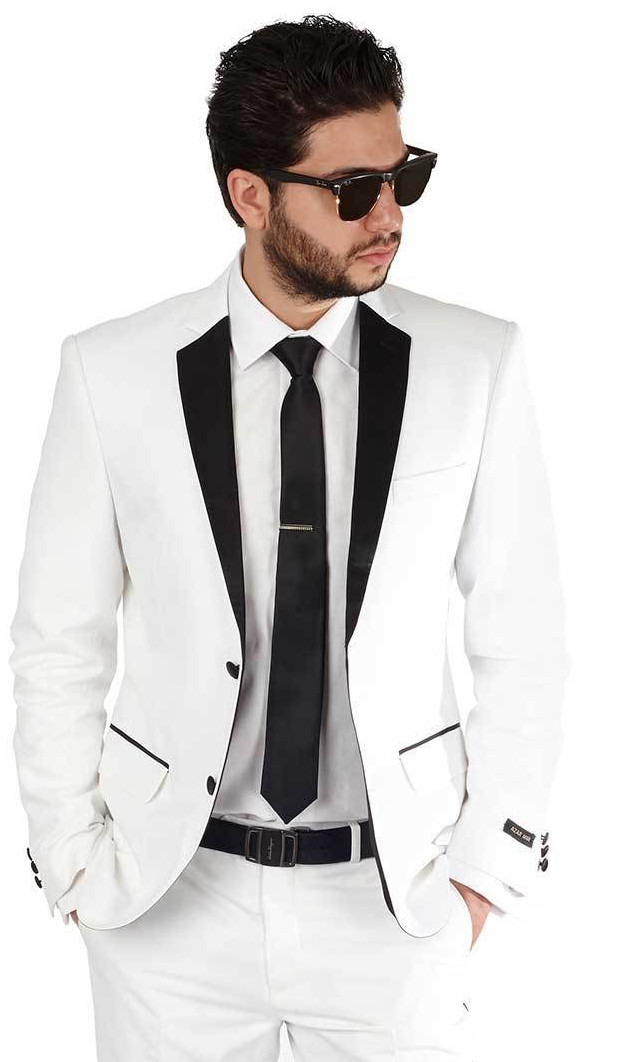 Slim Fit 2 Button White With Black Notch Lapel Collar Tuxedo Dinner Jacket AZAR
