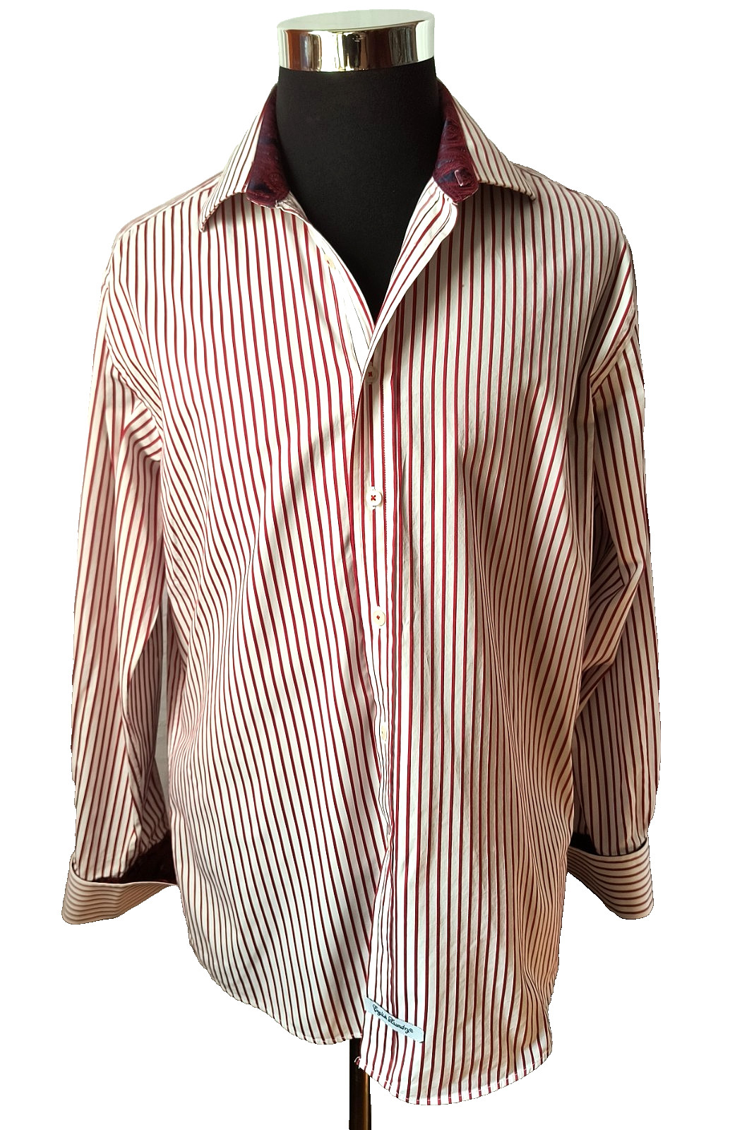 English Laundry Dress Shirt Mens Size 16 1/2-34/35 Red White Stripe Flip Cuffs