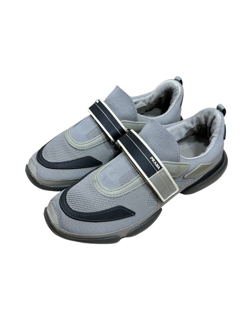 Prada Cloudbust Grey Sneakers Strap Mesh Leather Chunky Sole 25cm UK 6.5
