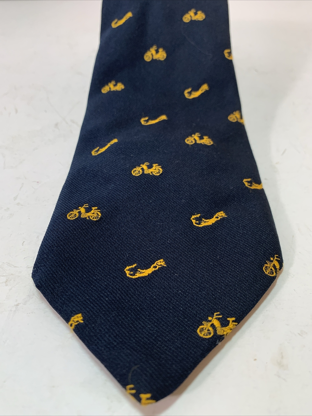 Vintage Bermuda Scooter Map Necktie Dark Navy Blue Gold A S Cooper 3 3/4” Wide