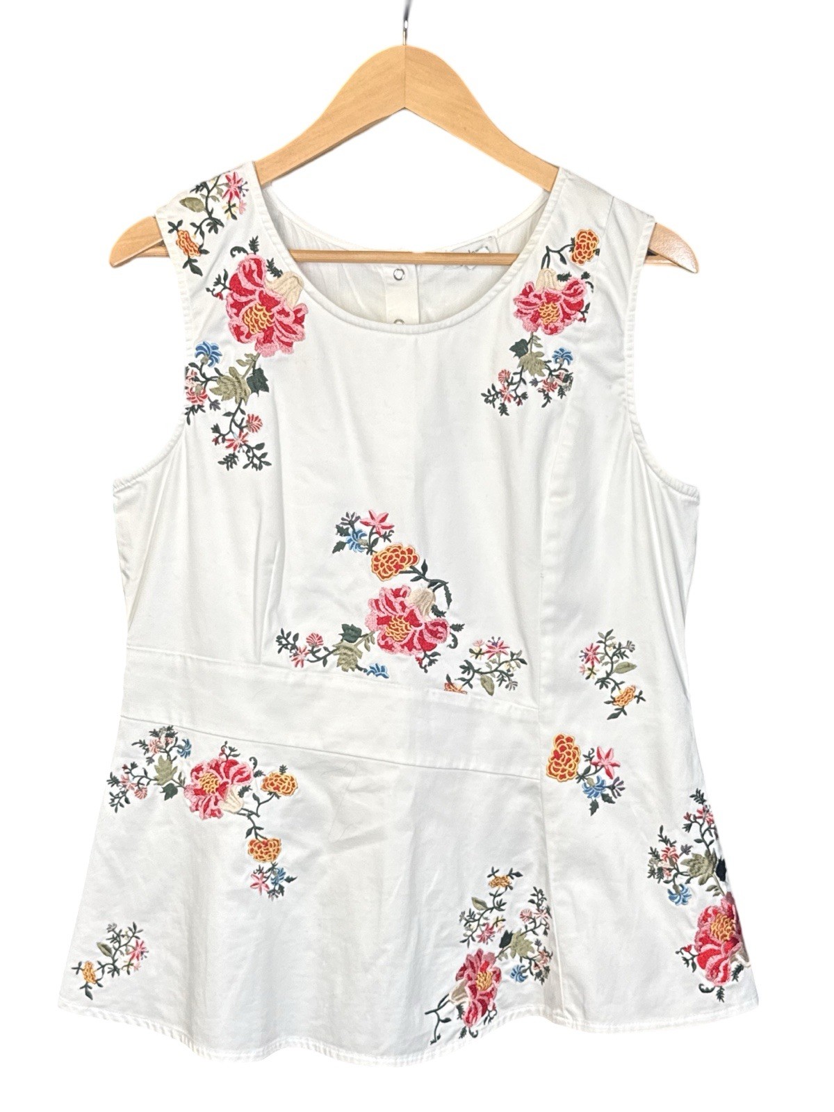 Sundance Belle Fleur Floral Embroidered Sleeveless Peplum Top Blouse Size Large